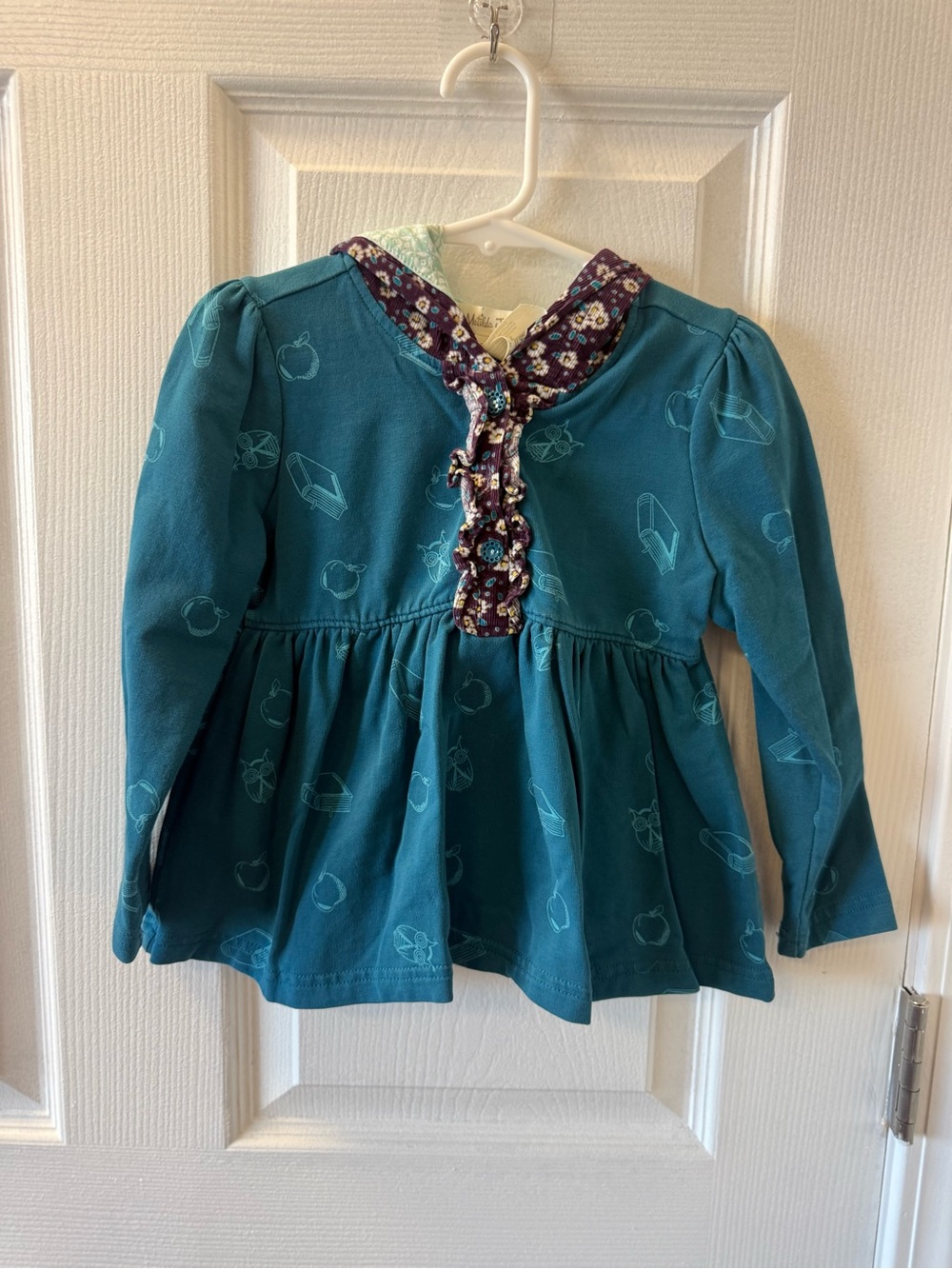 Matilda Jane Teal Long-Sleeve Peplum Top with Purple Floral Trim